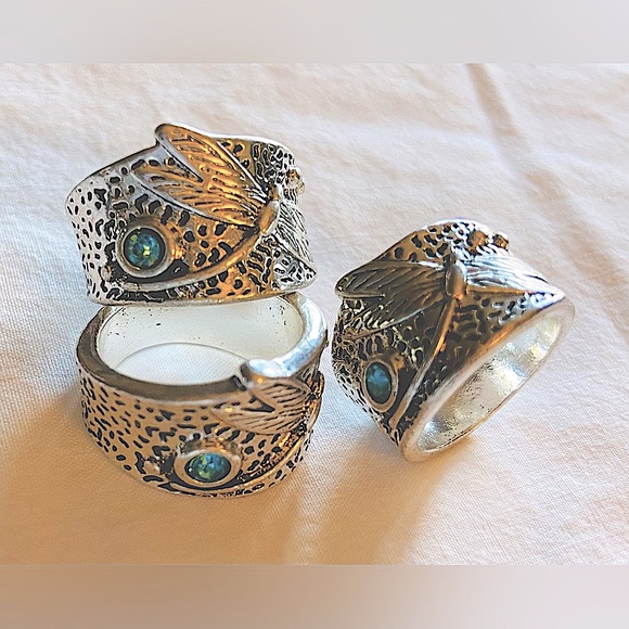 New Rings- Wide Dragonfly Silver/Tungsten, 3 Available Sz’s- 5, 6, 7 💎 Gemstone - Picture 3 of 16